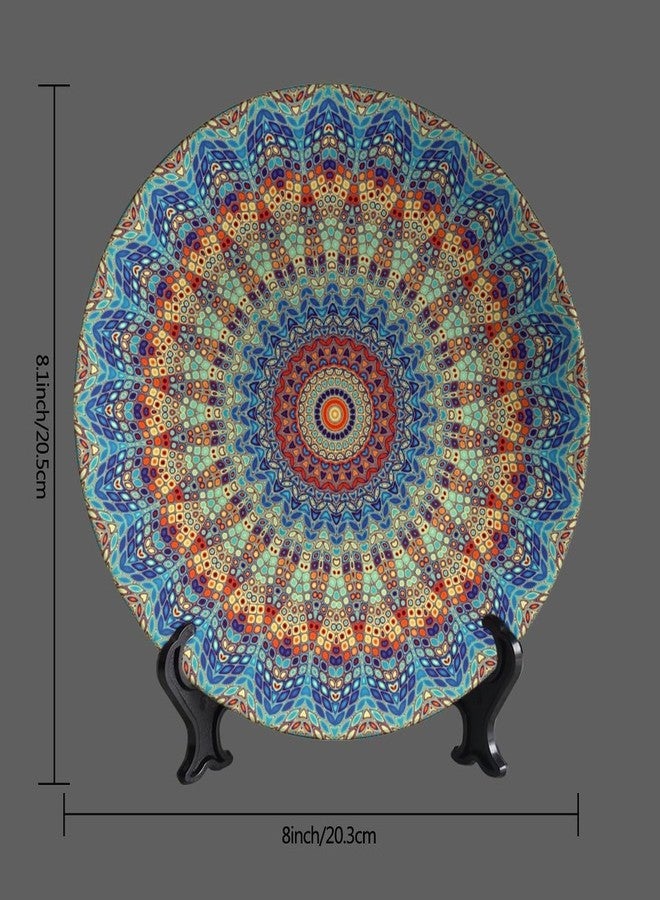 Bictucem Colorful Decorative Plates, 8 Inch, Blue Mandala Boho Round Display Plate, Decorative Plates with Stand, for Kitchen Party Coffee Table Decor Art - Image 3